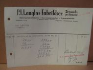 Faktura fra P. I. Langlos Fabrikker, Stranda pr. Ålesund. 14.10.48.