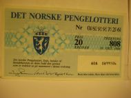 1984, trekning 808,                  DET NORSKE PENGELOTTERI.            Nr. 0899726.