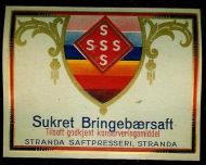 STRANDA SAFTPRESSERI, STRANDA, Sukret Bringebærsaft.