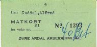  1393, Matkort fra ØVRE ÅRDAL ARBEIDERMESSE på 40 tallet.