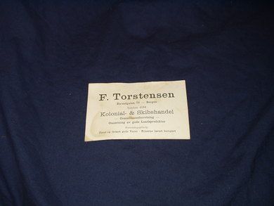 Reklamesak fra F. Torstensen, Bergen på 40-50 tallet