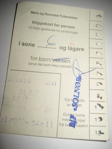 Klippekort for barn. B/F SOLNØR. 30. MAI 1988.