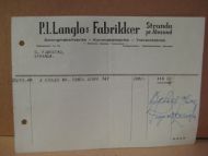 Faktura fra P. I. Langlos Fabrikker, Stranda pr. Ålesund. 20.11.48.