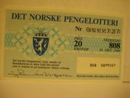 1984, trekning 808,                  DET NORSKE PENGELOTTERI.            Nr. 0899727.