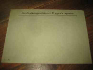 Ubrukt konvolutt fra Livsforsikringsselskapet Hygea's Agentur. 