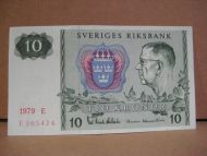 1979 E, 10 KRONOR, F 265424, strøken seddel