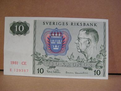 1981 CE, 10 KRONOR, E 129387, strøken seddel