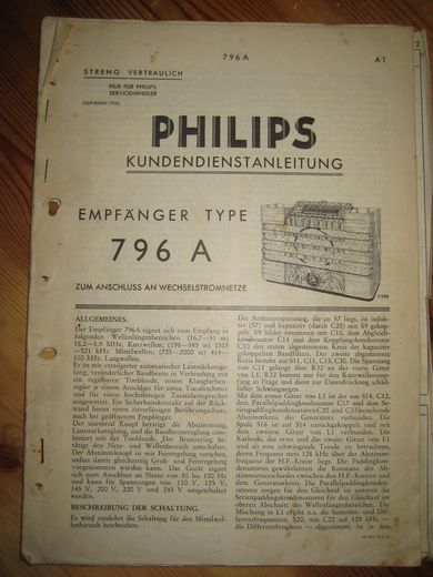 Phillips sercice dokumentasjon for 796A. 1936.