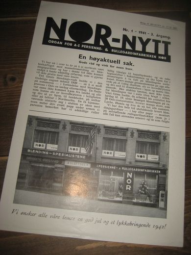 1941,nr 001, NOR NYTT. Organ for AS Persienne- & Rullegardinfabrikken NOR.