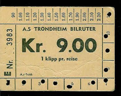 3983. Klippekort fra Trondheim Bilruter