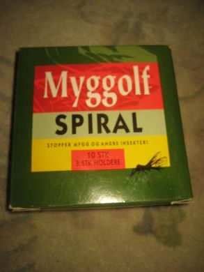 Strøken, uåpna eske med innhold, MYGGOLF SPIRALl, 70-80 tallet. 