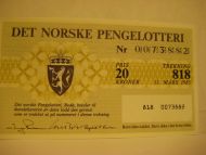 1985, trekning 818,                  DET NORSKE PENGELOTTERI.            Nr. 0073882.