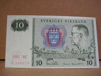 1981 BC, 10 KRONOR, E 589618, strøken seddel