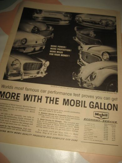 Reklameark fra 1962, ca 22*35 cm stort. MOBIL GALLON.