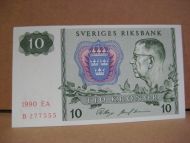 1990 EA, 10 KRONOR, B 277555, strøken seddel