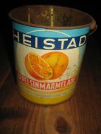 Liten, pen boks fra Heistad Fabrikker, Oslo, Heistad, APPELSINMARMELADE, 50-60 tallet.