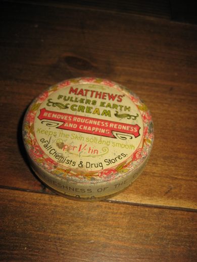 Blikkeske uten innhold, MATTHEWS FULLERS EARTH CREAM. 30 tallet. 