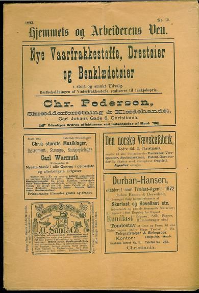 1893,nr 019, Hjemmets og Arbeidernes Ven.