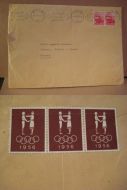 OSLO 6.9.54 med påklistra 4 merker fra olympiaden i 1956.