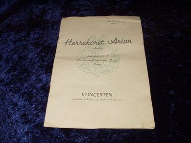 Program for Herrekoret Arion. Konsert i Logen i Bergen 12. Juli 1949.