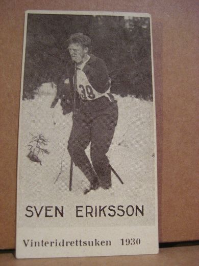 Sven Eriksson, svensk mester i kombinert 1930, samlebilde fra 20-30 tallet, låg i tobakseskene på den tid.