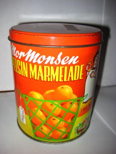 Boks uten innhold, Mor Monsen APPELSINMARMELADE, fra  Joh. Lærum & Co, Laksevåg, Bergen.