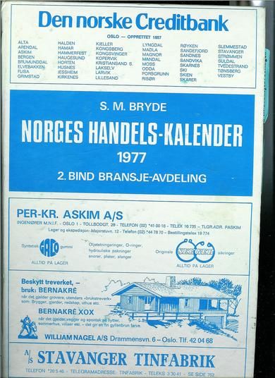 BRYDE: NORGES HANDELSKALENDER. 1977. 2. BIND. BRANSJE AVDELING.