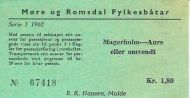 67418, Billett fra Møre og Romsdal Fylkesbåter i 1962.