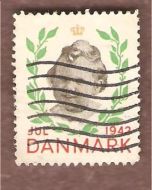 1942, julemerke fra Danmark, stempla.