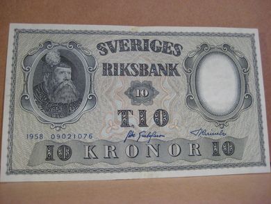 1958, 10 KRONOR, meget pen.