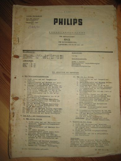 Phillips service dokumentasjon for 614B. 1940-41.