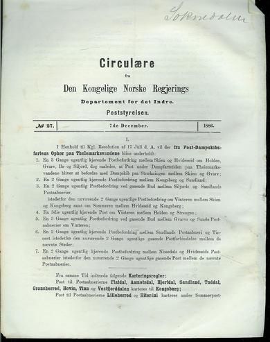 1886,nr 027, Circulære fra Den Kongelige Norske Regjerings Departement for det Indre. Poststyrelsen.