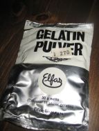 Pakke GELATIN PULVER fra Elfas, Skien. Fra 80 tallet. 