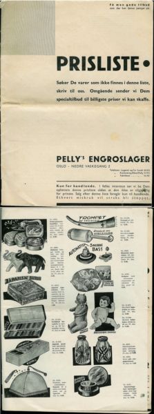 PRISLISTE fra Pellys Engrolager på 40 tallet