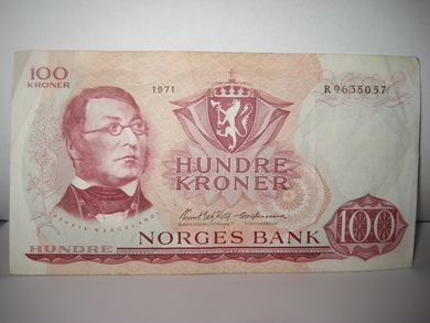 1971, 100 kroner, Nr R9635057.