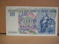 1968, 10 KRONOR, 0345889, pen seddel med en brett