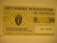 1985, trekning 818,                  DET NORSKE PENGELOTTERI.            Nr. 0073885.