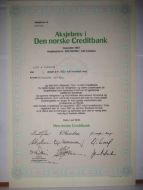 Den norske Creditbank,  3 aksjer, 1979, aksjebrev  nr 215185