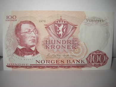 1973, 100 kroner, Nr V7810989.