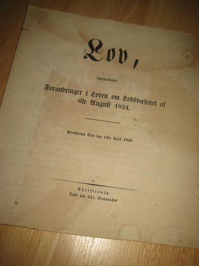 1848, Lov indeholdende Forandringer i Loven om Lodsvæsenet af 6te August 1824.