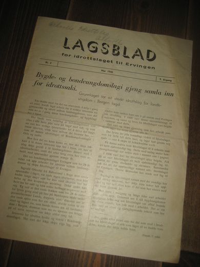 1946,nr 002, LAGSBLAD FOR IDROTTSLAGET ERVINGEN- BERGEN.