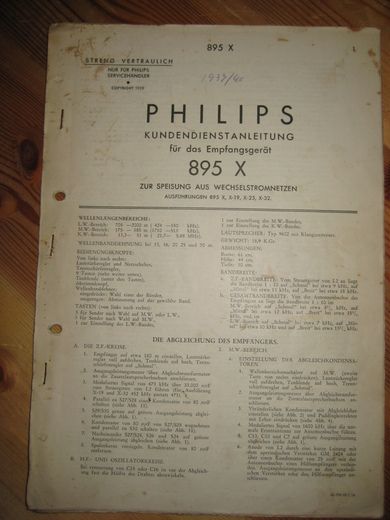 Phillips sercice dokumentasjon for 895X. 1939.