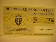 1985, trekning 818,                  DET NORSKE PENGELOTTERI.            Nr. 0073889.