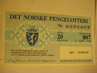 1984, trekning 807,                  DET NORSKE PENGELOTTERI.            Nr. 0538483.