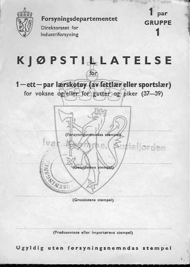 KJØPETILLATELSE fra 1944. Forsyningsnemnda i Volda Forsyningsnemnd / Ivar Kvamme, Austefjorden