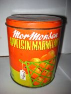 Boks uten innhold, Mor Monsen APPELSINMARMELADE, fra  Joh. Lærum & Co, Laksevåg, Bergen.