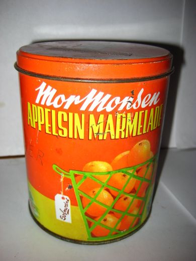 Boks uten innhold, Mor Monsen APPELSINMARMELADE, fra  Joh. Lærum & Co, Laksevåg, Bergen.