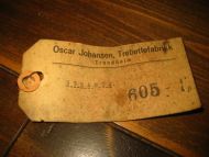 Fraktetikett fra Oscar Johansen, Trebøttefabrikk, Trondheim, 30-40 tallet. 