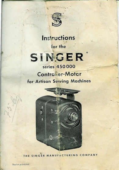 Instruction for the SINGER series 450 000 Controller Motor. 1965