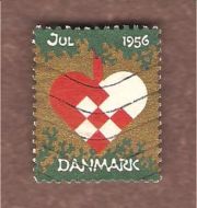 1956, julemerke fra Danmark, stempla.